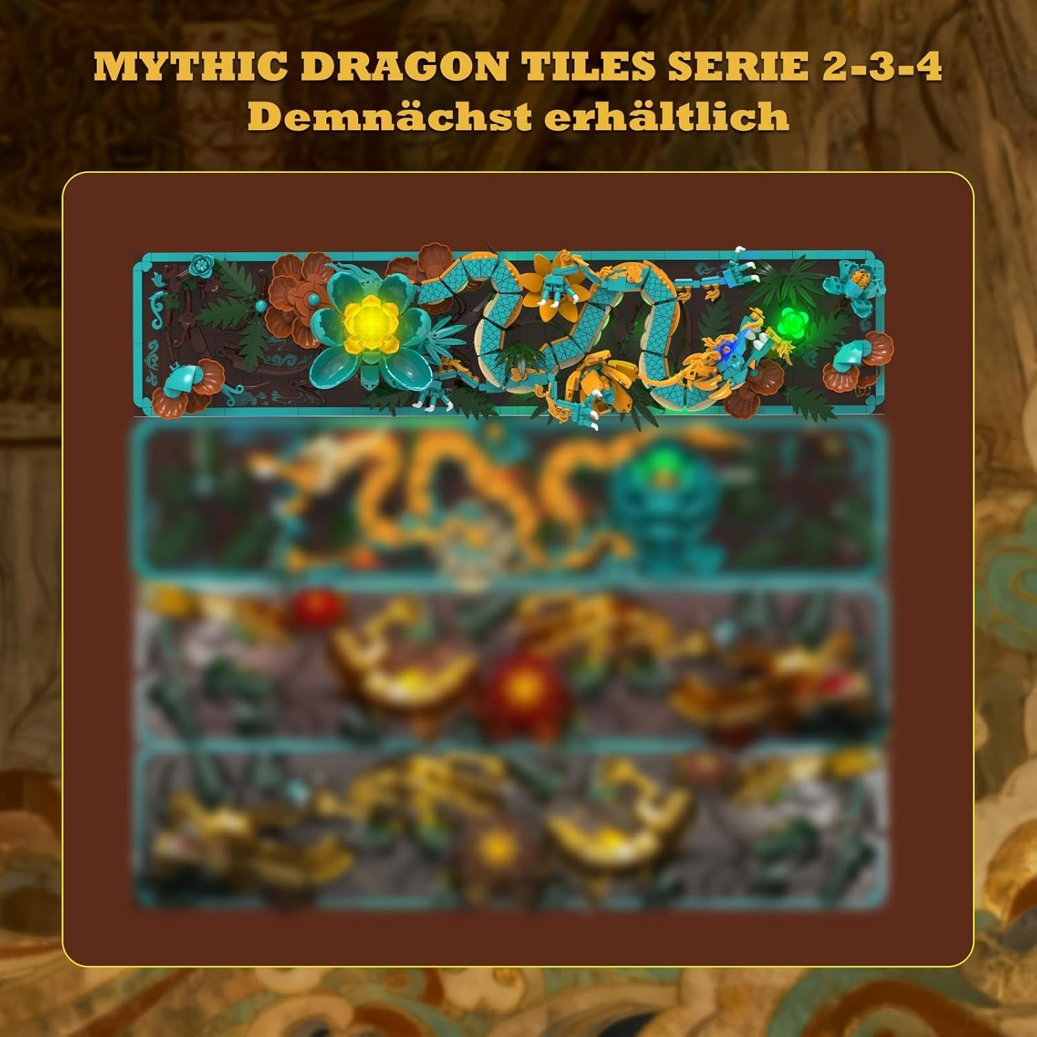 Mythischer Drache-Fliesenbausatz für Erwachsene, 3D-Göttliches Loong-Kunstbauspielzeug mit LED-Lichtern und Blumen, DIY-Drachen-Relief-Modellbausatz, kreative Geschenke und Dekorationen (1676 Teile)