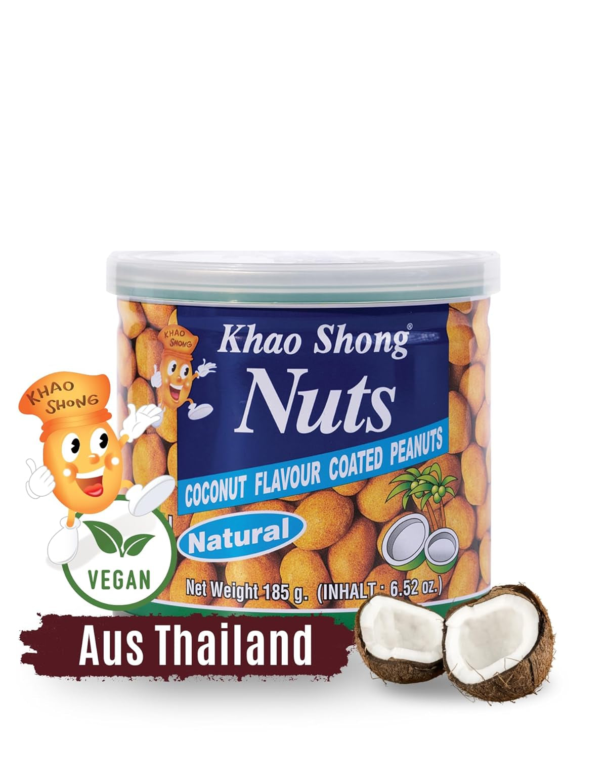 Khao Shong Gebratene grüne Erbsen mit Wasabi, knusprige Erbsen in würzigem Teig, eine fettarme Alternative zu Nüssen, mittelscharf, 1 140-g-Dose | 140 g (1 Packung)