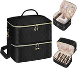 Nail Lacquer Organizer Tasche, Doppelschicht Nagellack Aufbewahrungsbox, Organizer Koffer Für Nageldesign Kosmetiktasche Für 30 Flaschen Neonail Base(15Ml-0.5 Fl.Oz) & 1 Nagellampe(Schwarz)