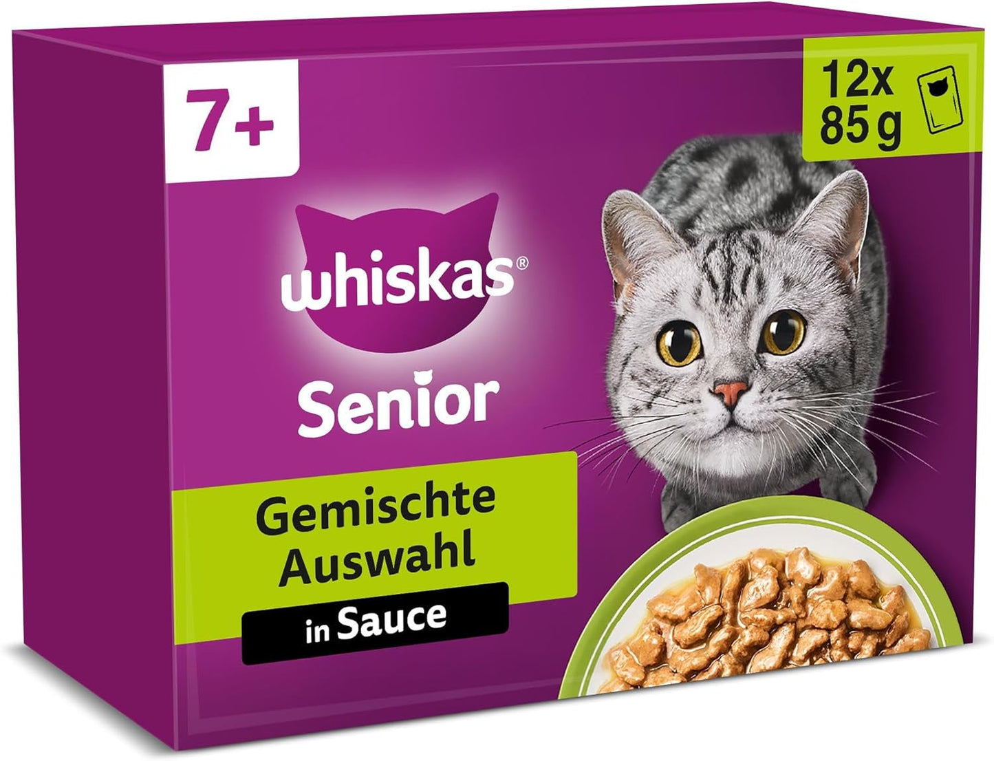 Whiskas Senior 7+ Nassfutter Gemischte Auswahl in Soße, 48 Beutel, 12x85g (4er Pack) – Hochwertiges Nassfutter für Katzen ab 7 Jahren