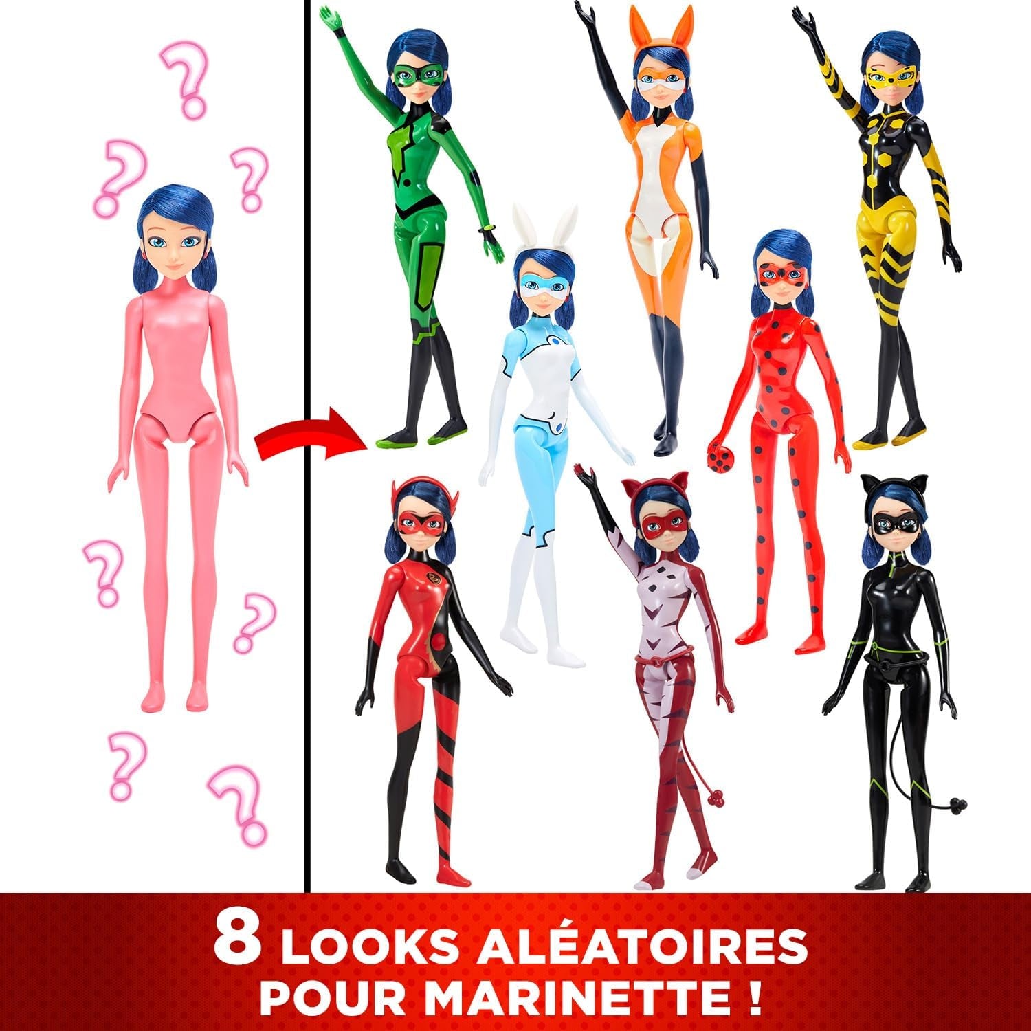 Bandai – Miraculous Ladybug – Puppe Marinette Farbwechsel-Überraschung – Miraculous-Gliederpuppe, 26 cm + 3 Überraschungen – zufälliges Modell – P50390 Puppen Naty Shop