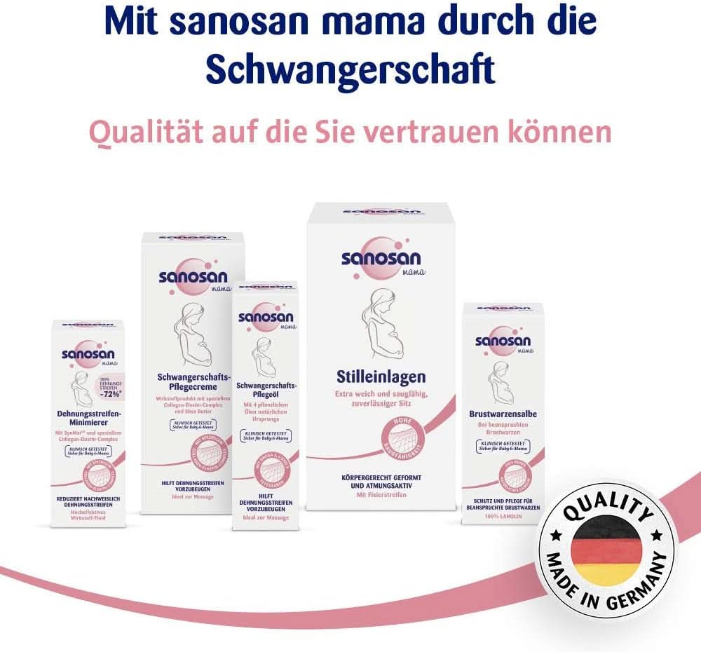Sanosan Stretch Mark Minimizer, klinisch getestet – reduziert nachweislich Dehnungsstreifen nach der Schwangerschaft, ohne Paraffinöl, Farbstoffe, Silikone, 75 ml Kosmetik und Schönheit Naty Shop