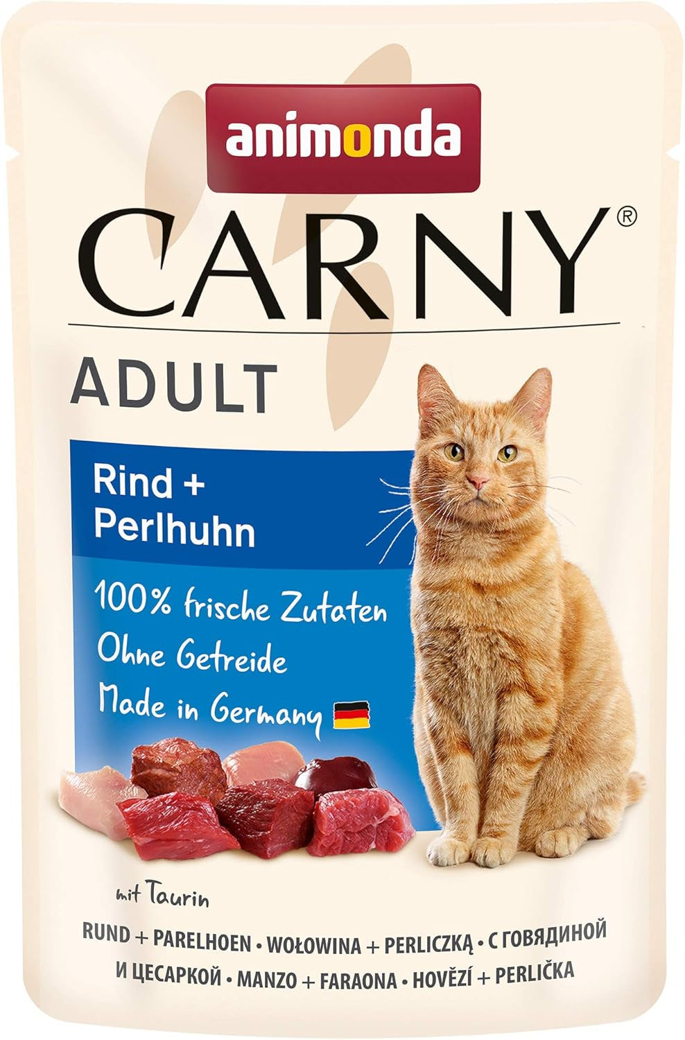 Animonda Carny Nassfutter für Katzen mit Rind und Perlhuhn, 12 Beutel (12 x 85 g), getreidefreies, zuckerfreies Nassfutter mit frischen Fleischzutaten