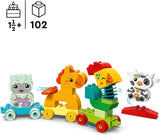 LEGO DUPLO Tiereisenbahn, Spielzeugeisenbahn mit Rädern, kreatives Bauen und Umbauen von Tierfiguren, Lernspielzeug für Kleinkinder, Geburtstagsgeschenk für Tierliebhaber, Mädchen und Jungen ab 1½ Jahren, 10412 Bausets. Besuchen Sie den LEGO-Store