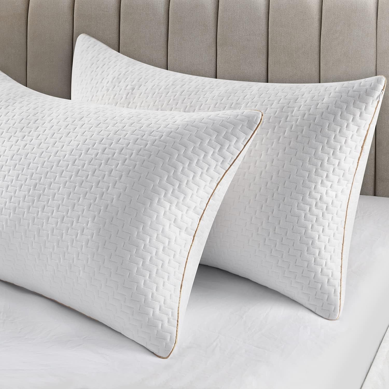 Bedstory-Kissen, Schlafkissen, 2 Stück, hypoallergen, Anti-Staub-Kissen, Daunen, alternative Qualität, Bettkissen für Rücken-, Bauch- und Seitenschläfer, Standardgröße, waschbar, 42 x 70 cm Naty Shop Standardkissen Standardtitel