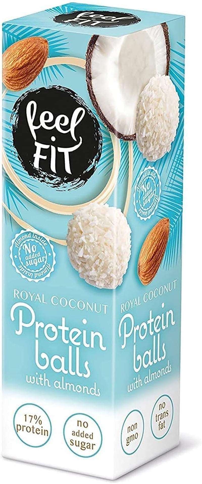 Zuckerfreie Kokospralinen mit Mandeln, Feel FIT, ohne Zuckerzusatz, 17 % Protein, 63 g