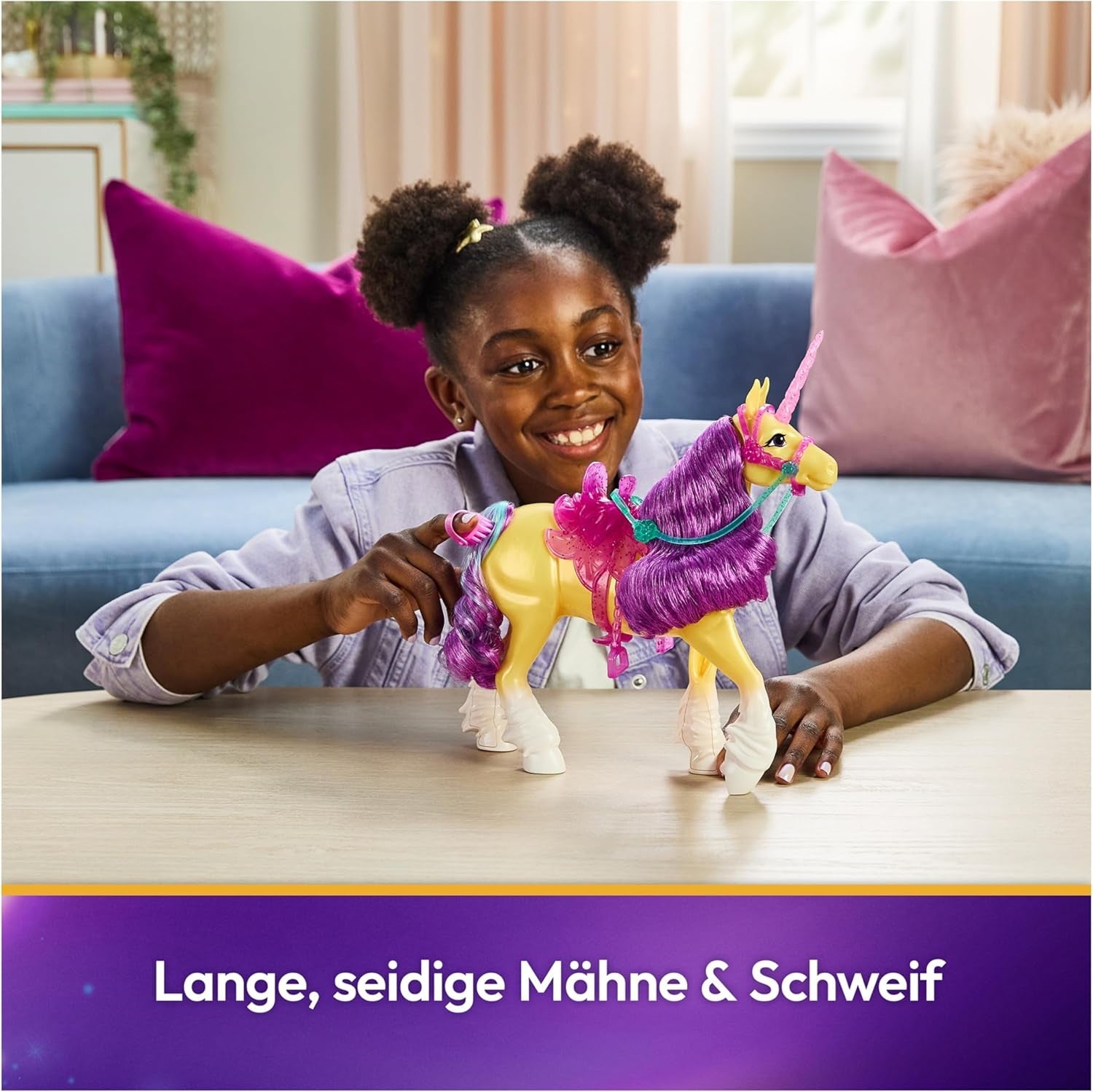 Unicorn Leaf Unicorn Academy – 28 cm großes Original-Ava-Einhorn aus der Netflix-Serie mit echter Mähne und Schweif, abnehmbarem Zaumzeug, Sattel und Bürste, für Kinder ab 4 Jahren