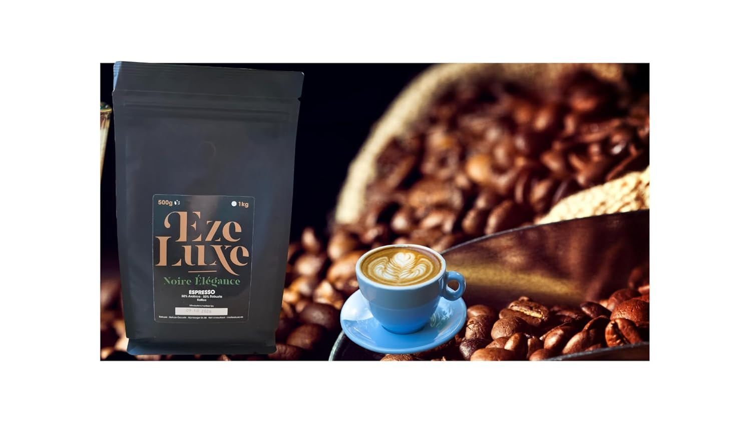 Kaffee Espresso Noire Elegance 500g – 50 % Arabica und 50 % Robusta aus Brasilien und Indien – mittlere Röstung, kräftig und cremig mit dunkler Schokolade – Intensität 8 – inkl. kostenlose Espressomaschine