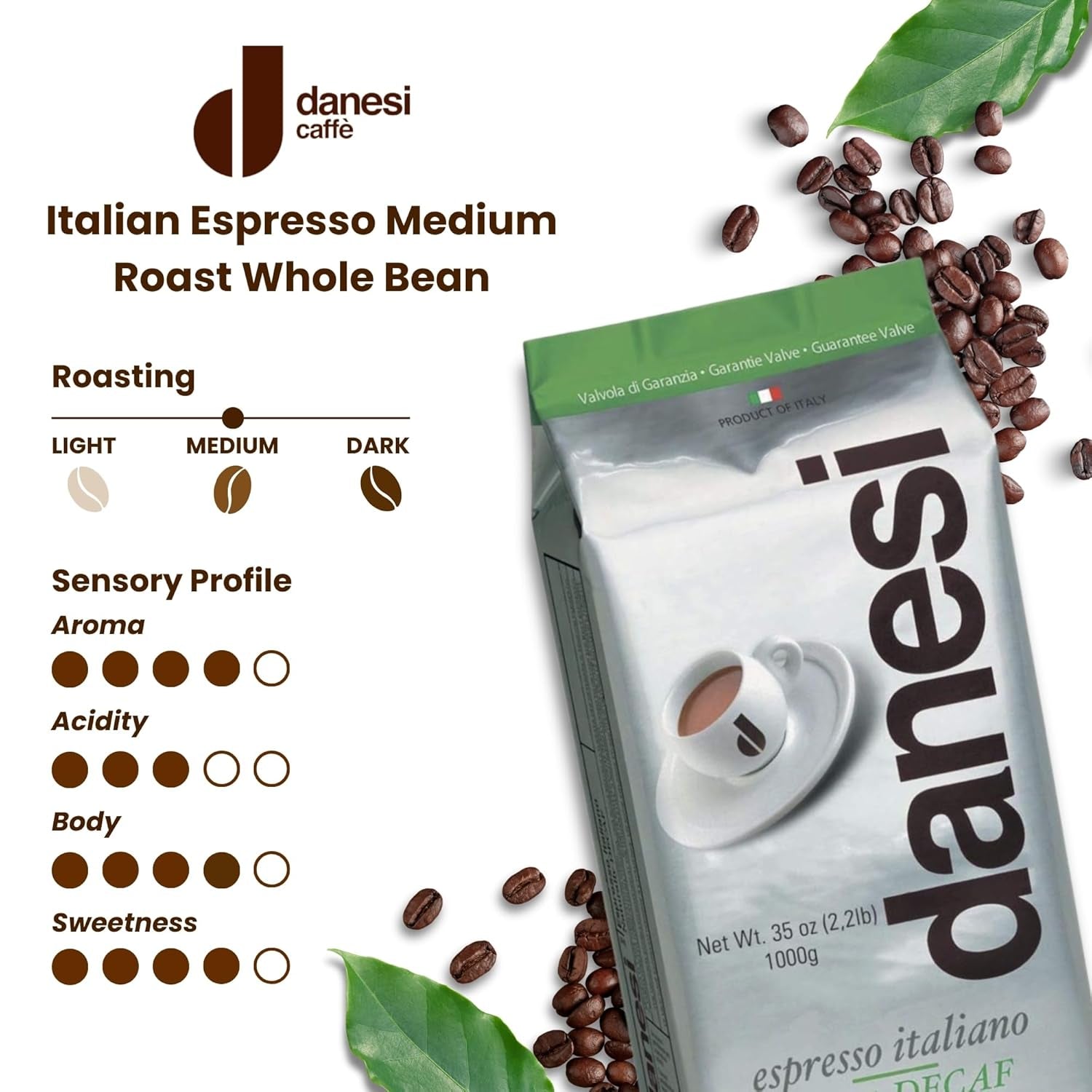 Danesi Decafeinato (entkoffeiniert), Bohnen, 1er Pack (1 x 1 kg)