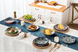 HENXFEN LEAD Porzellan-Geschirr-Set, 12-teiliges Geschirr-Set für 4, buntes Geschirr-Set für 4 – handbemalte Teller, Dessertteller, Suppenteller – Bohemian-Stil