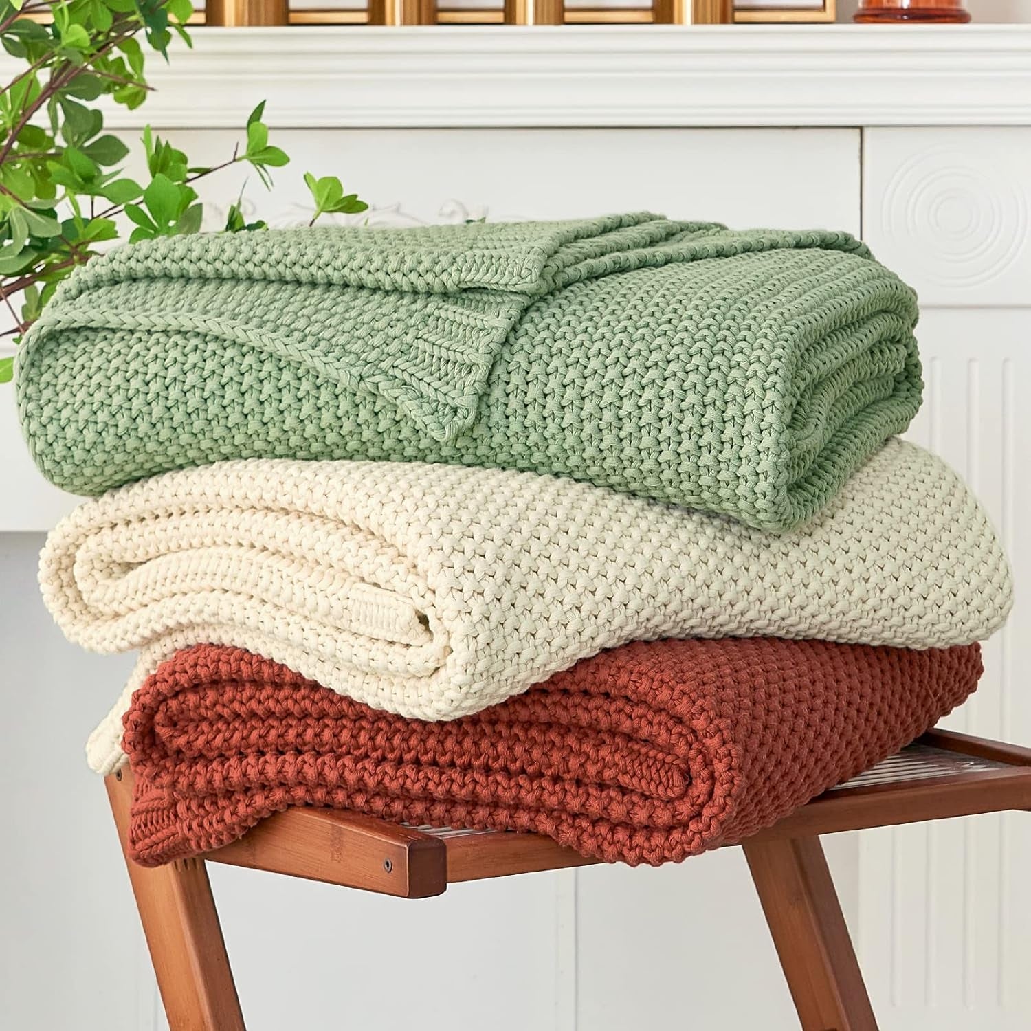 Grobstrick-Überwurfdecke, leicht, Beige, 100 % Bio-Baumwolle, Decke für Sofa, Couch, Bett, Kind, Kinderzimmer, rustikal, Shabby-Chic, modernes Bauernhaus, 152,4 x 203,2 cm, inklusive Wäschesack. Betten und Decken, Longhui-Bettwäsche, Rost 51 x 63 Zoll.