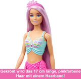 Barbie-Meerjungfrau-Puppe – mit langen rosa Haaren und individuellen Styling-Accessoires, einschließlich Bürste, hübscher Muschelspitze und rosa Schwanzflosse, ab 3 Jahren, 00 HRR