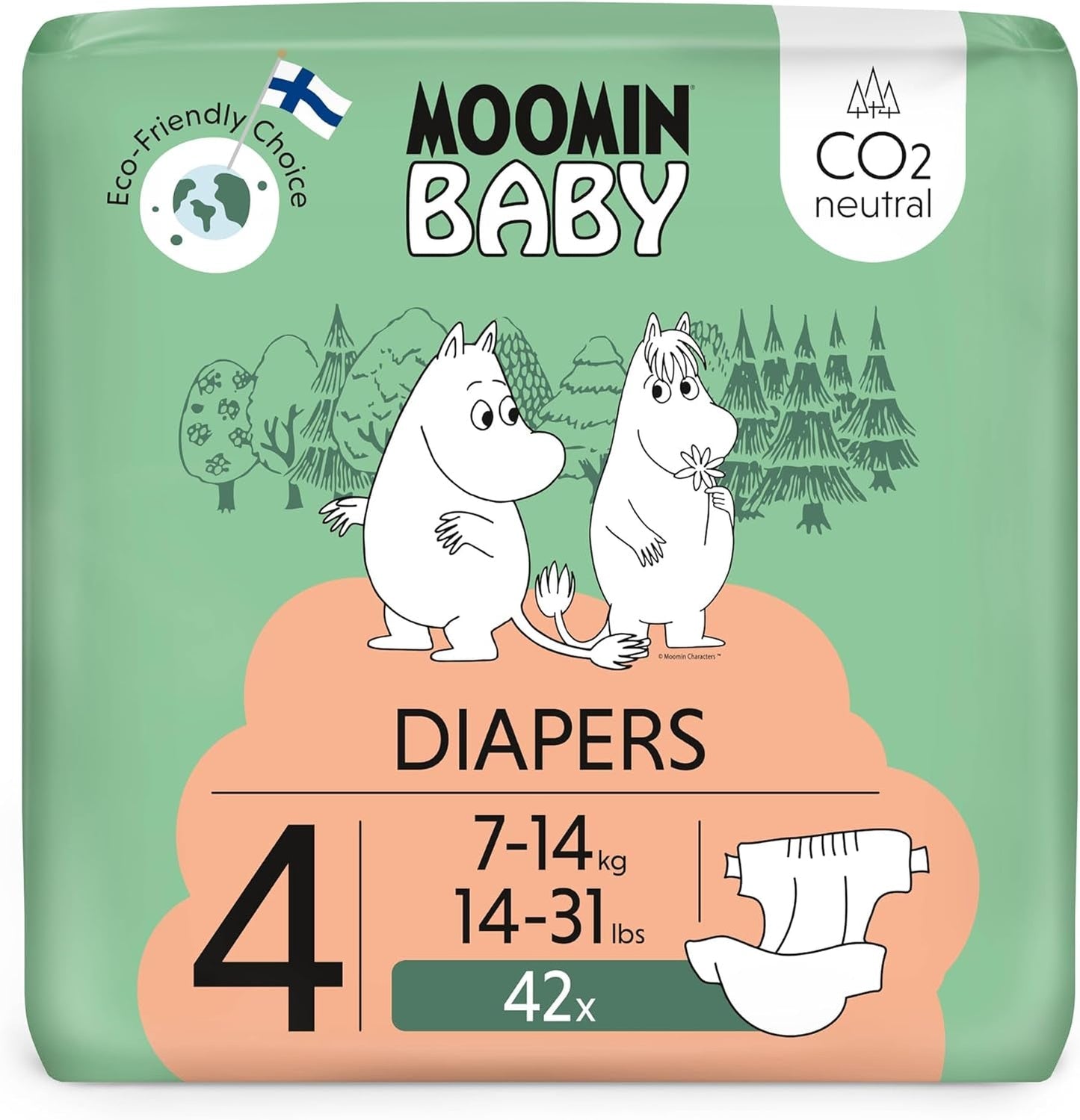 Mumin-Baby-Öko-Windeln, Größe 3, 5–8 kg, 48 Stück, hochwertige weiche Windeln | Weich und hautfreundlich, atmungsaktiv, saugfähig, keine unnötigen Chemikalien |