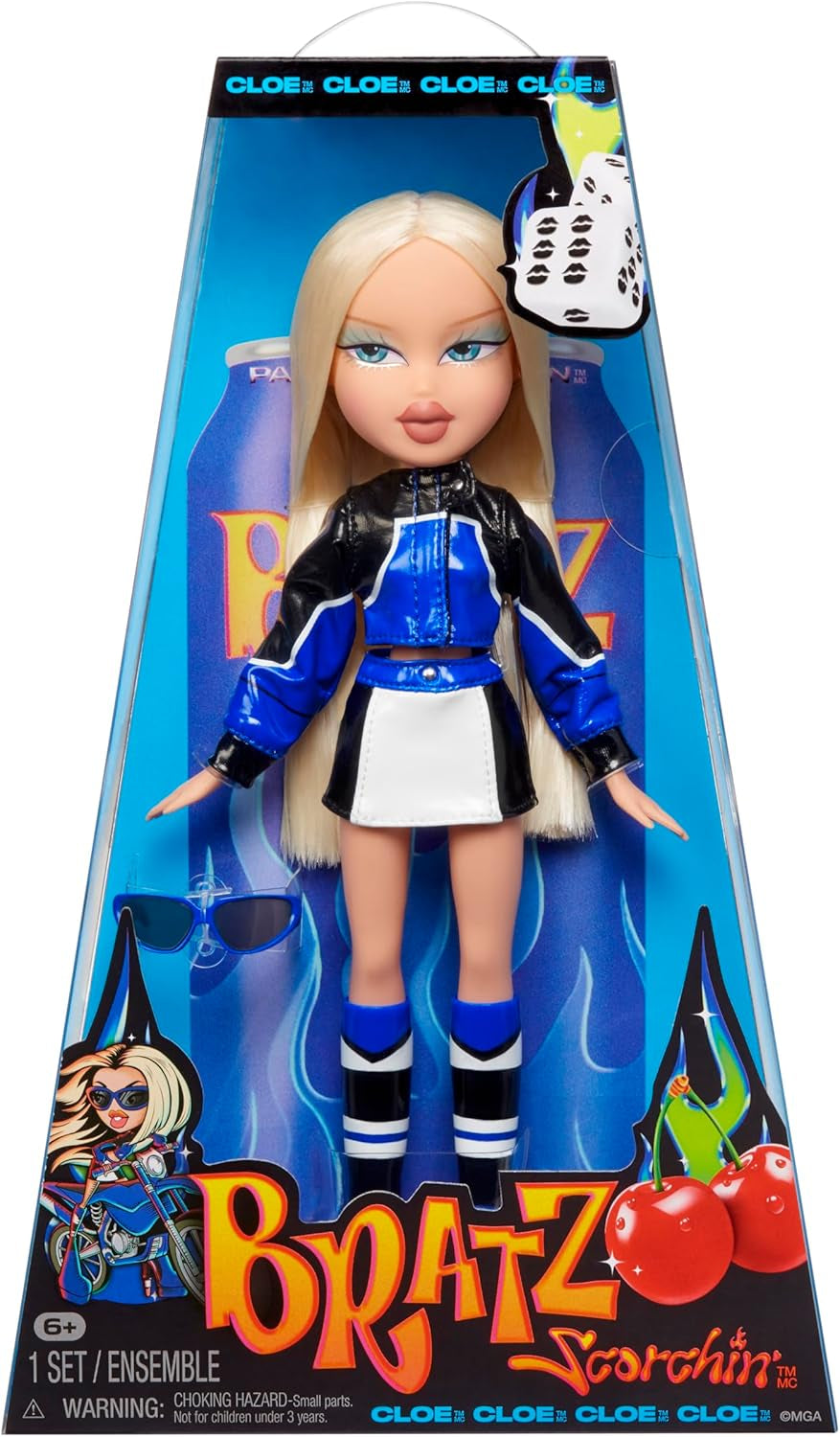 Bratz Scorchin' Cloe – Enthält 1 Modepuppe mit Outfit und Accessoires, vom Motorsport inspirierte Puppen, süßes Spielzeug für Mädchen