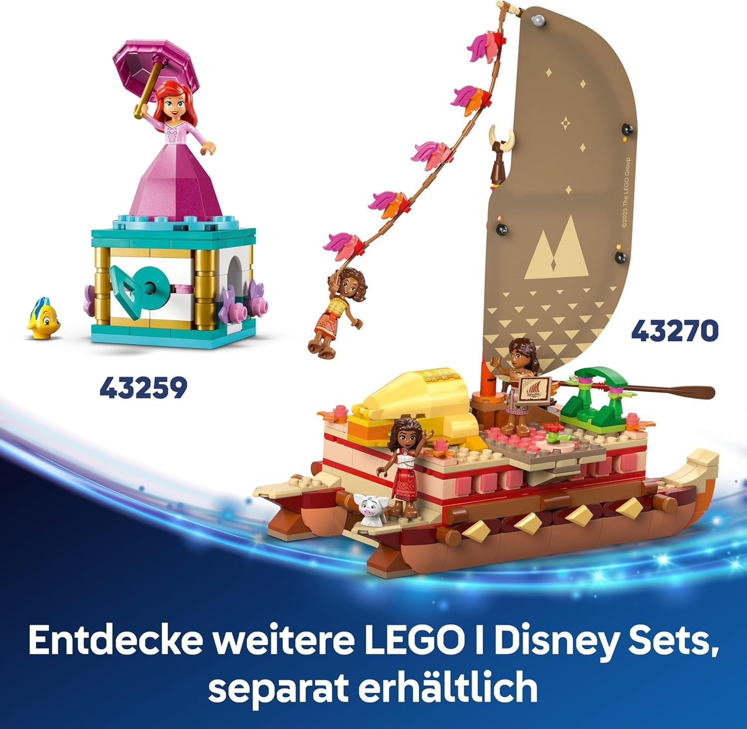 LEGO® Disney Moana 2: Vaianas Abenteuerfloß – Spielzeugboot mit Segeln, abnehmbarem Deck, Lagerfeuer und 3 Minipuppen, darunter Loto und Moni – Geschenk für Mädchen ab 6 Jahren und Fans – 43270 Bausets Beuche den LEGO-Store