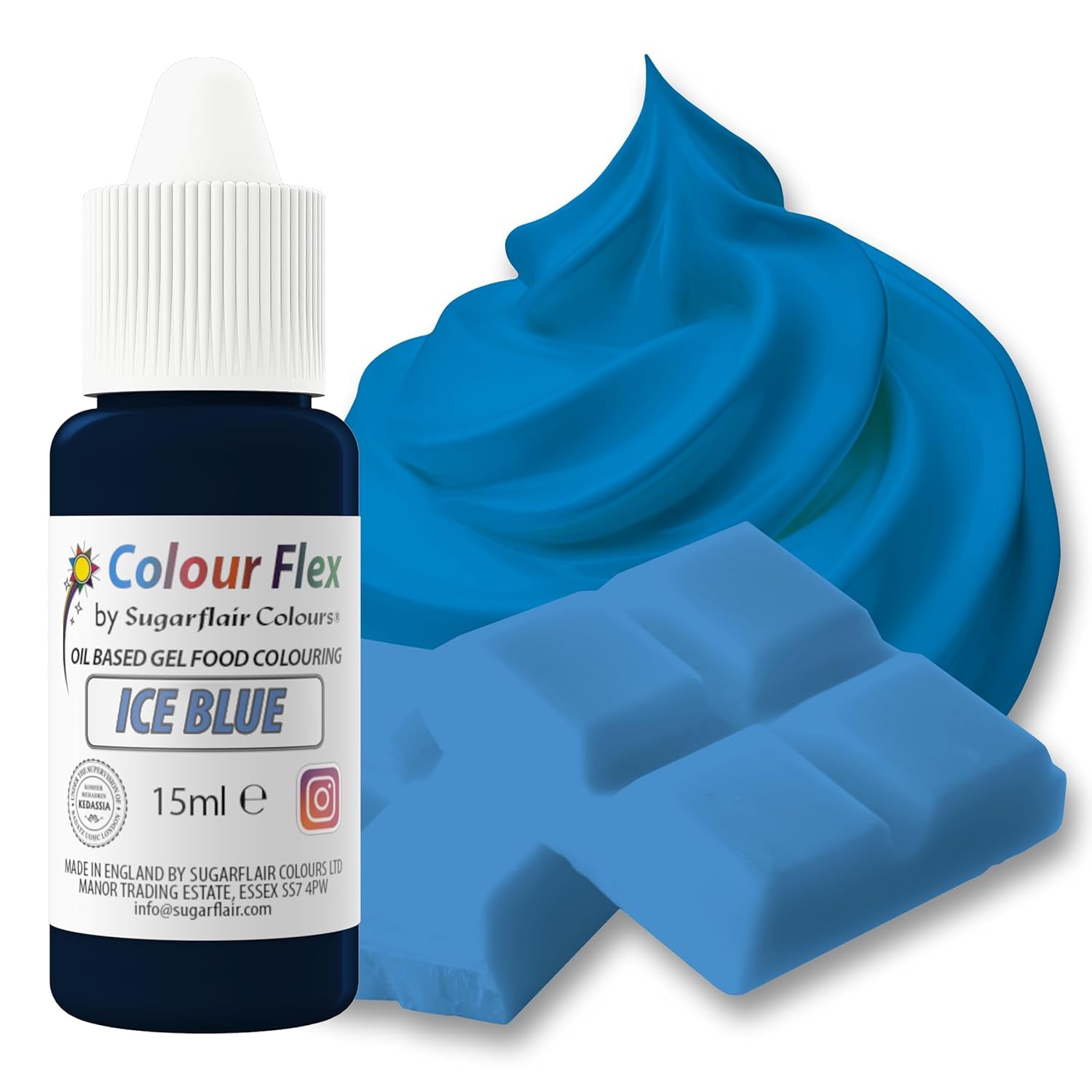 Sugarflair Colourflex Lebensmittelfarbe auf Ölbasis, Königsblau, hochkonzentrierte flüssige Lebensmittelfarbe, Lebensmittelfarbe für Buttercreme, Schokolade, Teig, Fondant, Zuckerguss und mehr – 15 ml