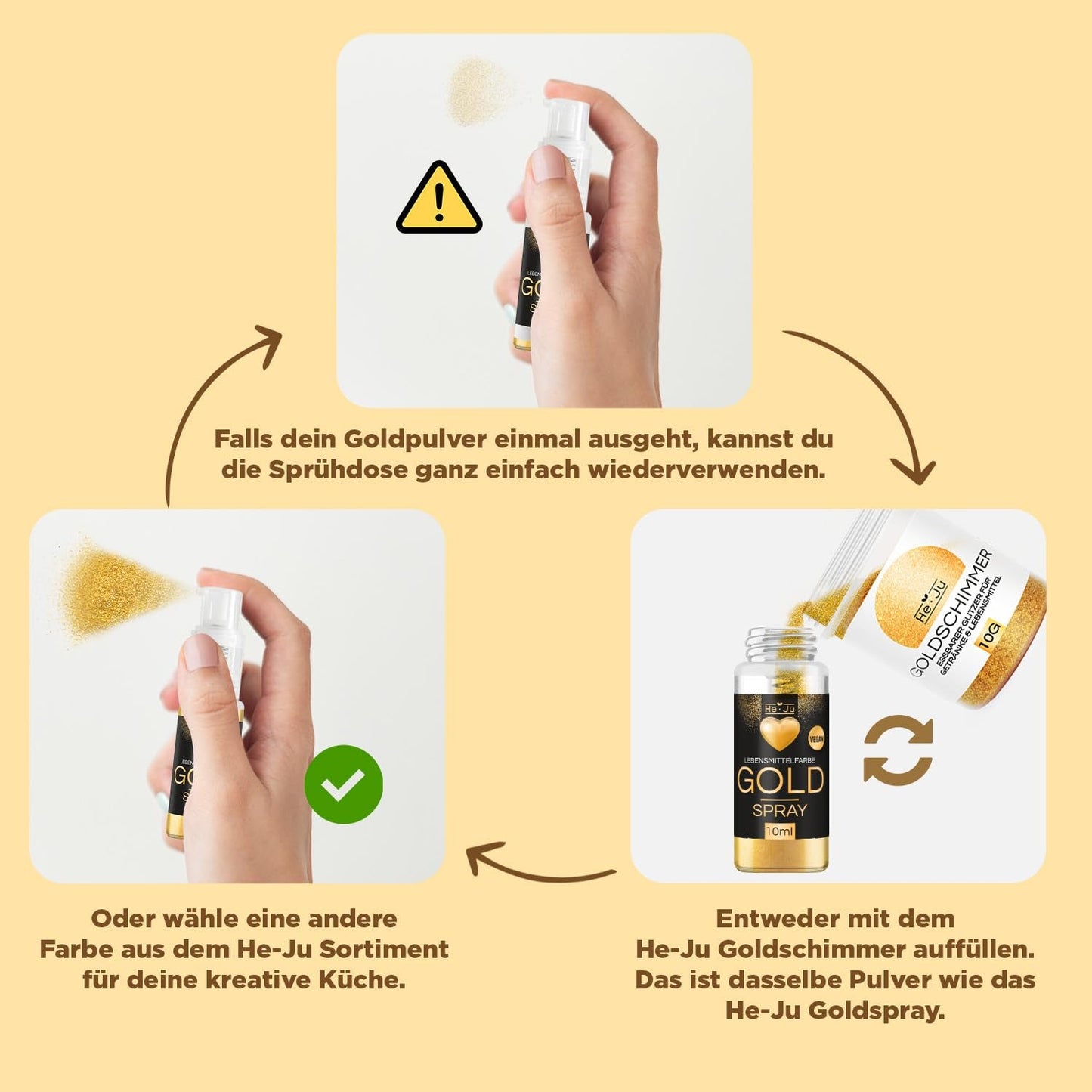 He-Ju Metallic Gold Flüssige Lebensmittelfarbe 25 ml, essbarer Glitzer für Getränke und Lebensmittel (Metallic Gold, 25 ml)