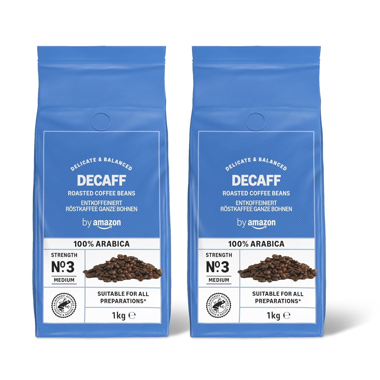von Amazon Kaffeebohnen, entkoffeiniert, Lichte Röstung, 2 kg (2 Packungen mit 1 kg), Rainforest Alliance zertifiziert