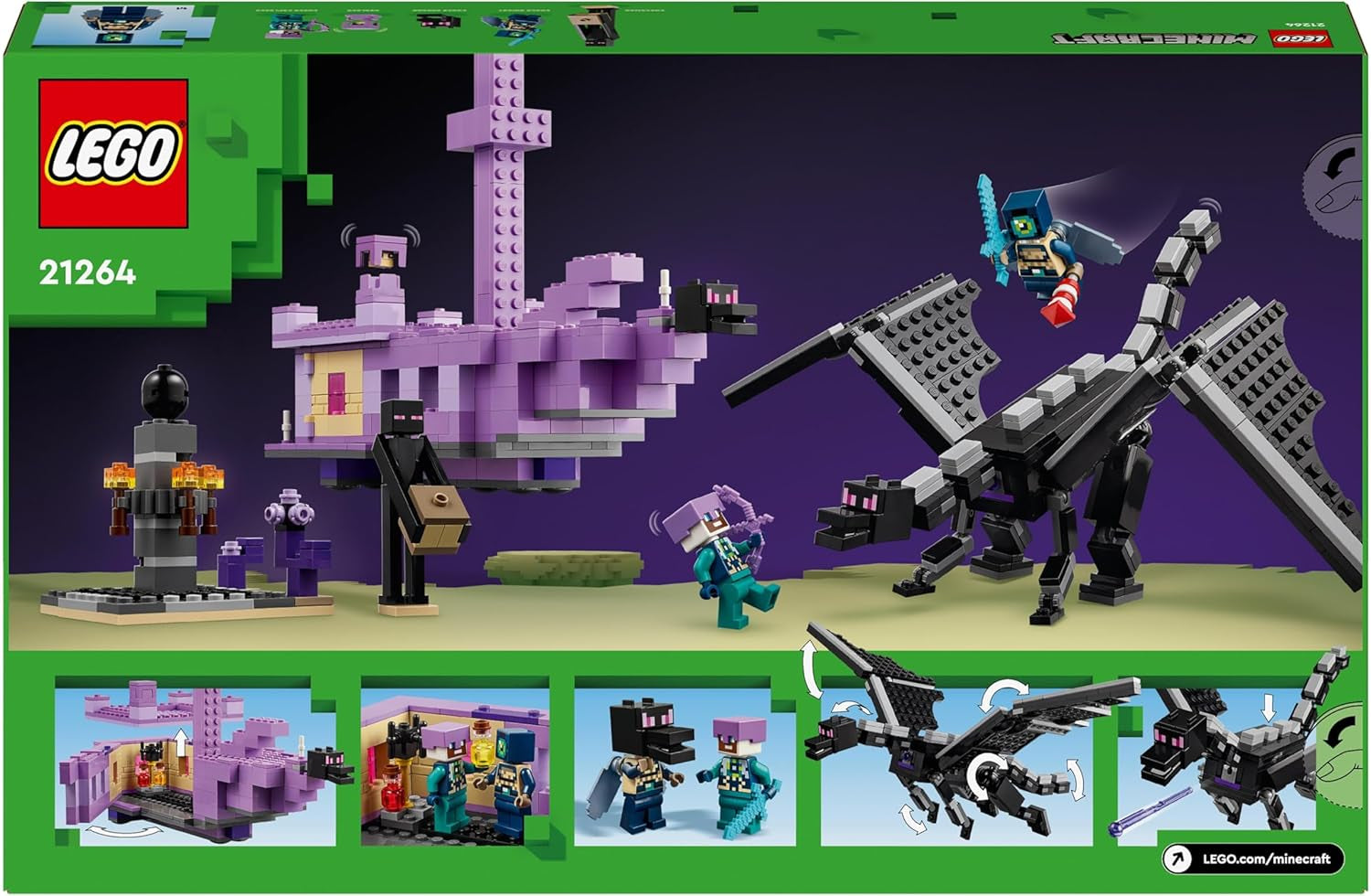 LEGO Minecraft The End Dragon und The End Ship Action-Spielzeug- und Entdeckungsset Videospiel-Bauset Abenteuerset Geschenk für Jungen und Mädchen ab 8 Jahren 21264 Bausets Beuche den LEGO-Store