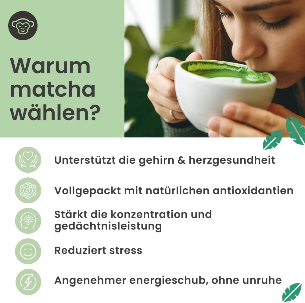 Purechimp Matcha-Pulver in zeremonieller Qualität, 50 g. 100 % reines, schattengewachsenes Teepulver für Latte, Aufgüsse und Rezepte. Recycelbares Glas. Reich an Antioxidantien.