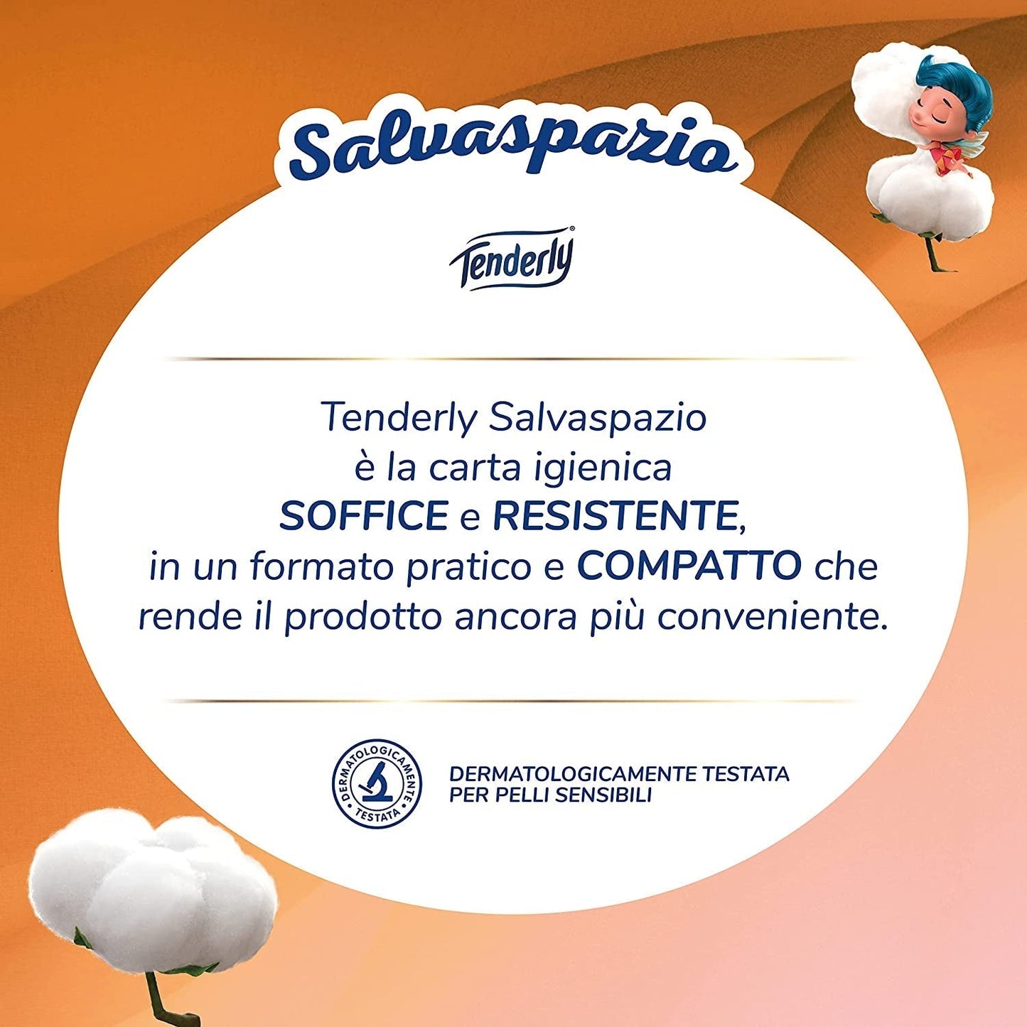 Platzsparend, 96 Rollen Toilettenpapier, 2 Schichten, 220 Tränen pro Rolle, mit natürlichen Extrakten aus Malve und Ringelblume, hergestellt in Italien, dermatologisch getestet.