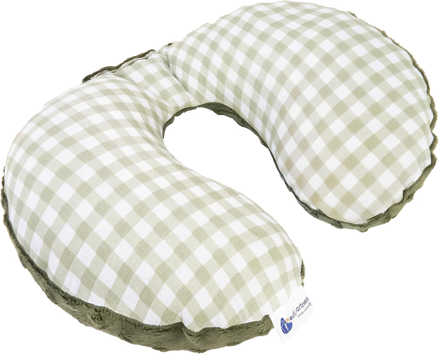 Medi Partners Baby-Nackenkissen, Nackenstütze, 100 % Baumwolle/Minky, Baby-Nackenkissen für Auto, Kinderwagen, Reisen, Reisen, Schlafen, Nackenkissen, Schlummerrolle (REH mit grauem Minky), zervikale orthopädische Kissen, Naty Shop, olivfarbenes Nerz kariert
