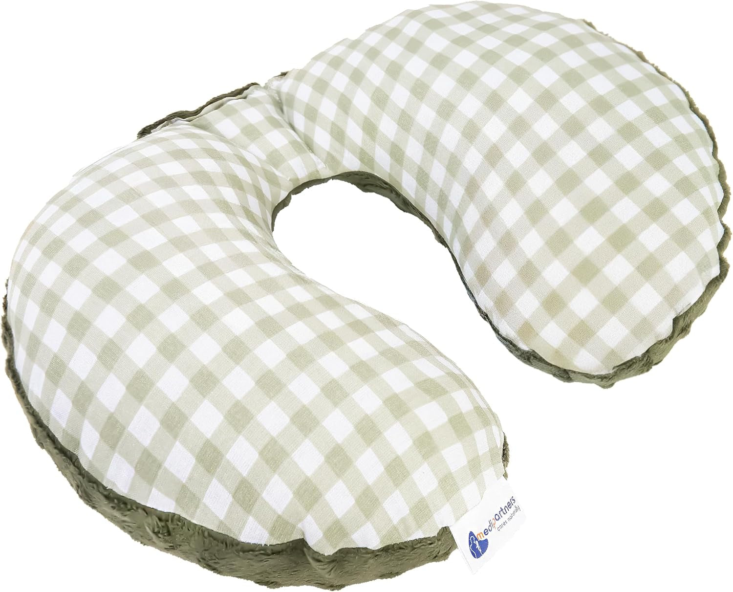 Medi Partners Baby-Nackenkissen, Nackenstütze, 100 % Baumwolle/Minky, Baby-Nackenkissen für Auto, Kinderwagen, Reisen, Reisen, Schlafen, Nackenkissen, Schlummerrolle (REH mit grauem Minky), zervikale orthopädische Kissen, Naty Shop, olivfarbenes Nerz kariert