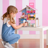 Olivia's Little World 360-Puppenhaus aus Holz für Kinder, 3,5-Zoll-Puppen und 12 Zubehörteile, mehrfarbig TD-13260C