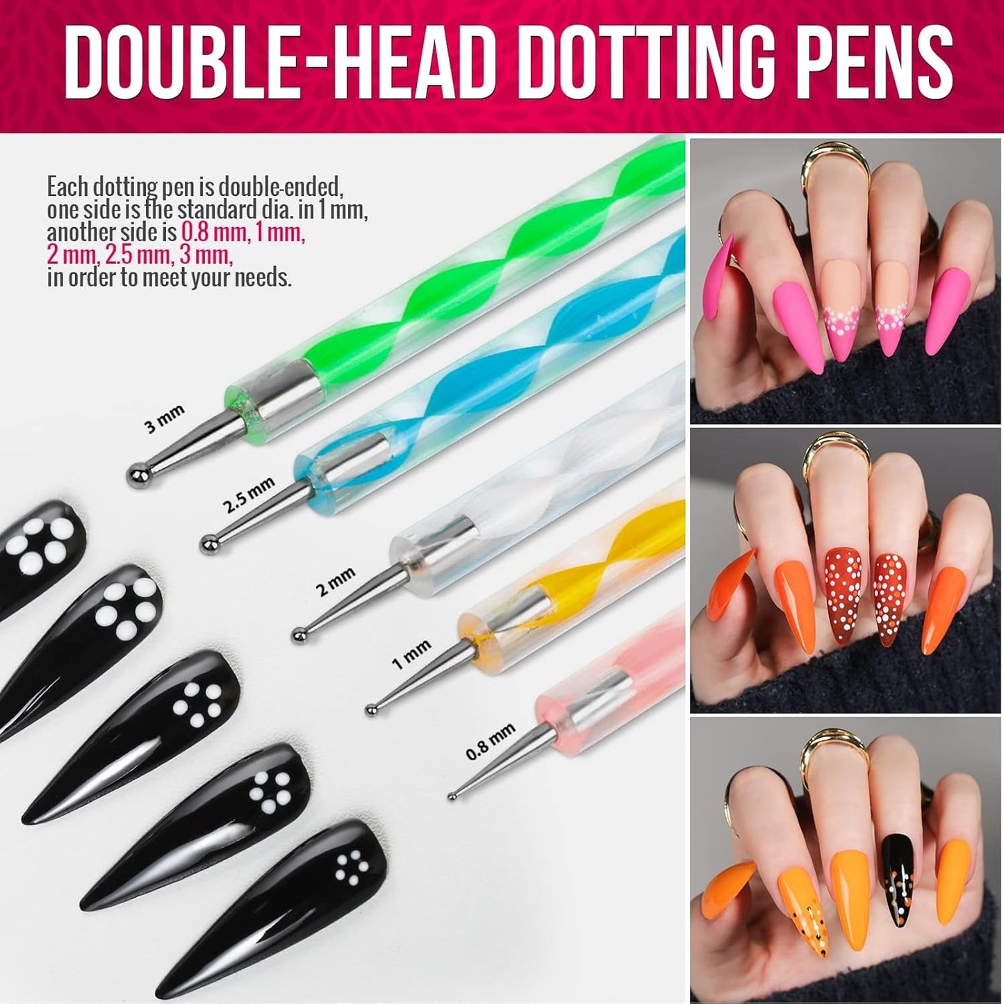 FANDAMEI Nail Art Pinsel Set, 15 Stücke Pinsel Für Gelnägel Nagel Pinsel, 5 Stücke Gepunkteter Stift, 10 Rolle Streifenband Nägel, Strasssteine ​​​​Nägel, Ultra Dünne Nagel Pailletten Für Nagelkunst Maniküre Set