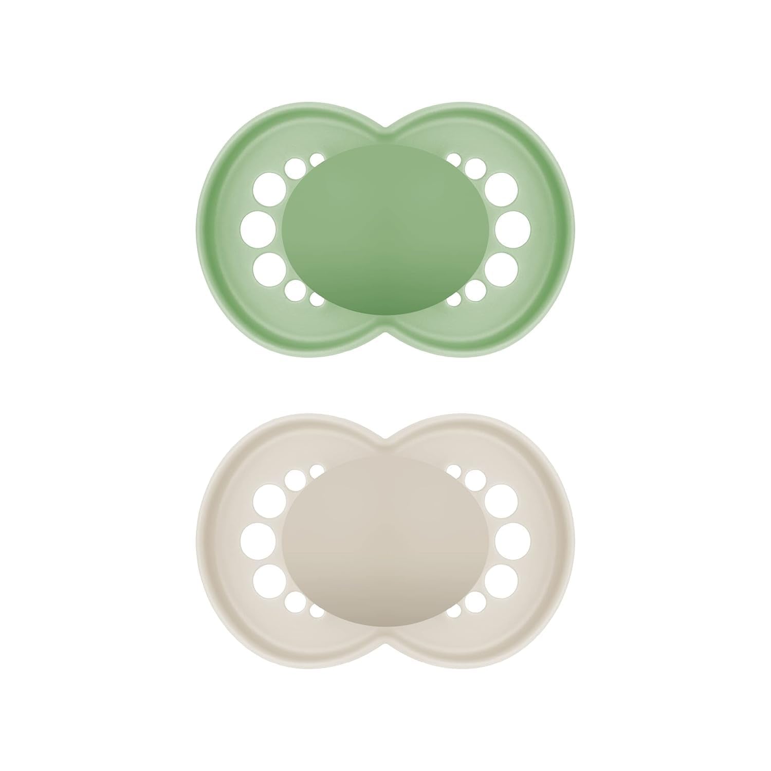 MAM Original Schnuller, 2er-Pack, zahnfreundliche Babyschnuller, aus nachhaltigen und bioregenerierbaren Materialien, MAM SkinSoft Silikonsauger, mit Schnullerbox, 6-16 Monate, Grün/Beige