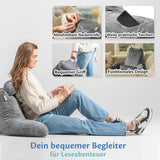 Ella Lesekissen für Bett und Sofa mit abnehmbarer Nackenrolle – Rückenkissen fürs Bett – Lesekissen aus Memory-Schaum mit Armlehnen, ideal zum Lesen, Fernsehen, Entspannen oder als Rückenstütze – Grau