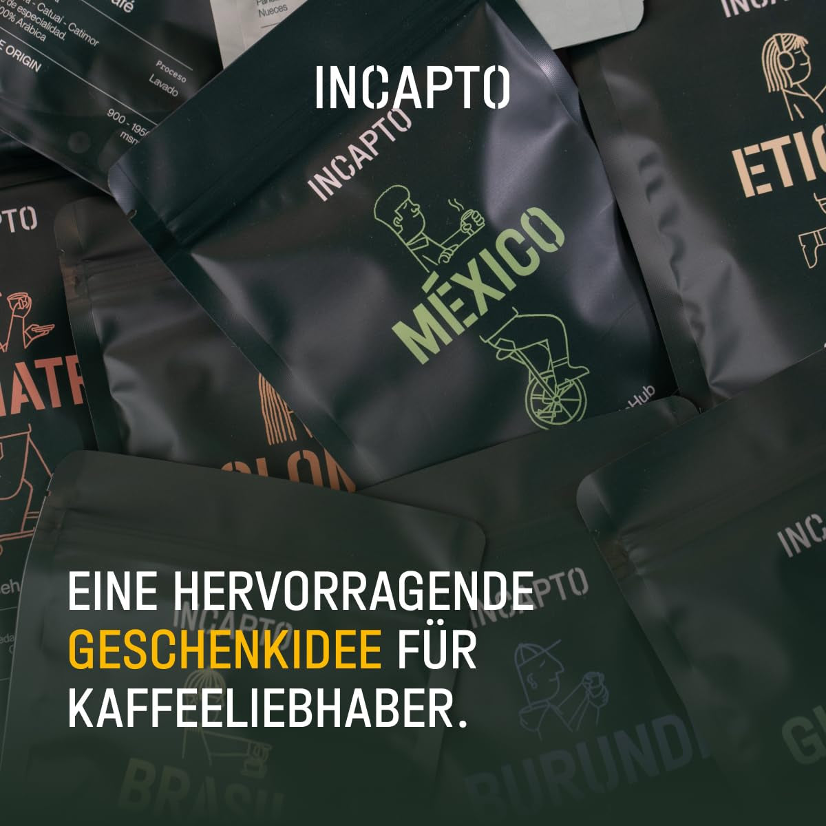 Auswahl an Incapto-Kaffeebohnen weltweit | Auswahl von 10 Ursprüngen aus aller Welt | Spezialitätenkaffee | 100 % Arabica | Ideal als Kaffee-Geschenkset | Für Kaffeeliebhaber | 10 Packungen x 100 g