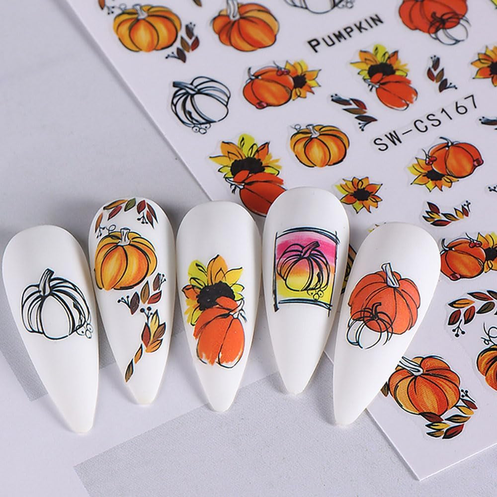 3D Herbst Nagelaufkleber Kürbisblätter Nagelaufkleber Geometrische Linie Blumen Nagelaufkleber Thanksgiving Day Design Nagelaufkleber Herbst Kürbis Nagelaufkleber Nagelzubehör Nagelkunst