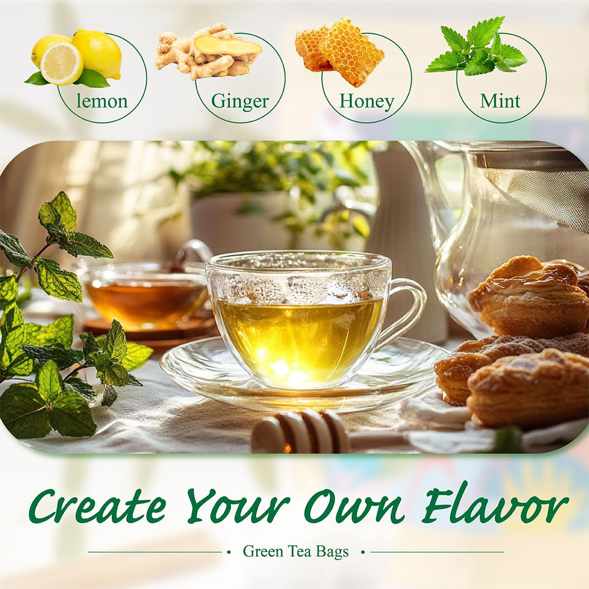 WEETEE Grünteebeutel, 100 Stück Grünteebeutel, reiner grüner Tee, super antioxidativ | Wiederverschließbare Beutel | Heiße oder kalte Zubereitung