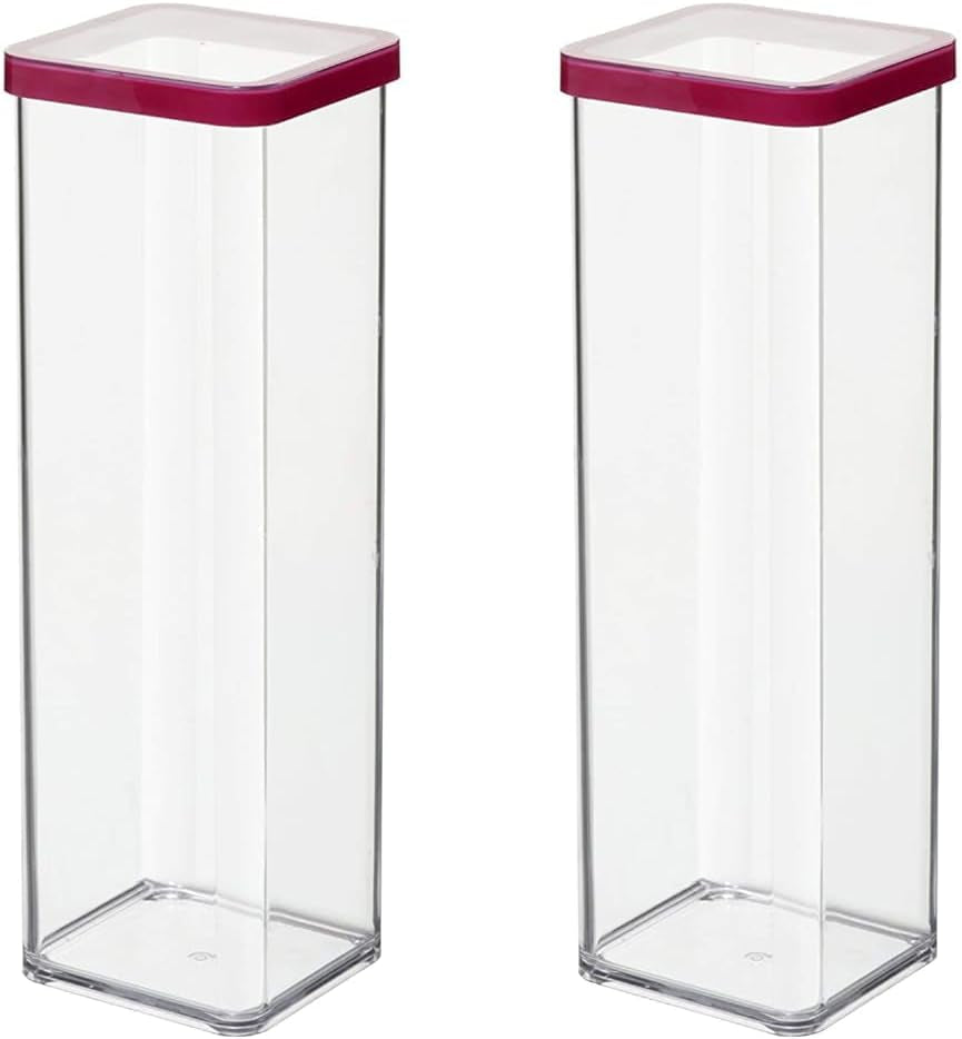 Rotho Loft 5er-Set Vorratsdosen mit Deckel, verschiedene Größen, BPA-freier Lebensmittelkunststoff (PP), transparent/rot, (21,4 x 21,4 x 23,5 cm) Naty Shop 2 L quadratische Frischhaltedosen (2er-Pack)
