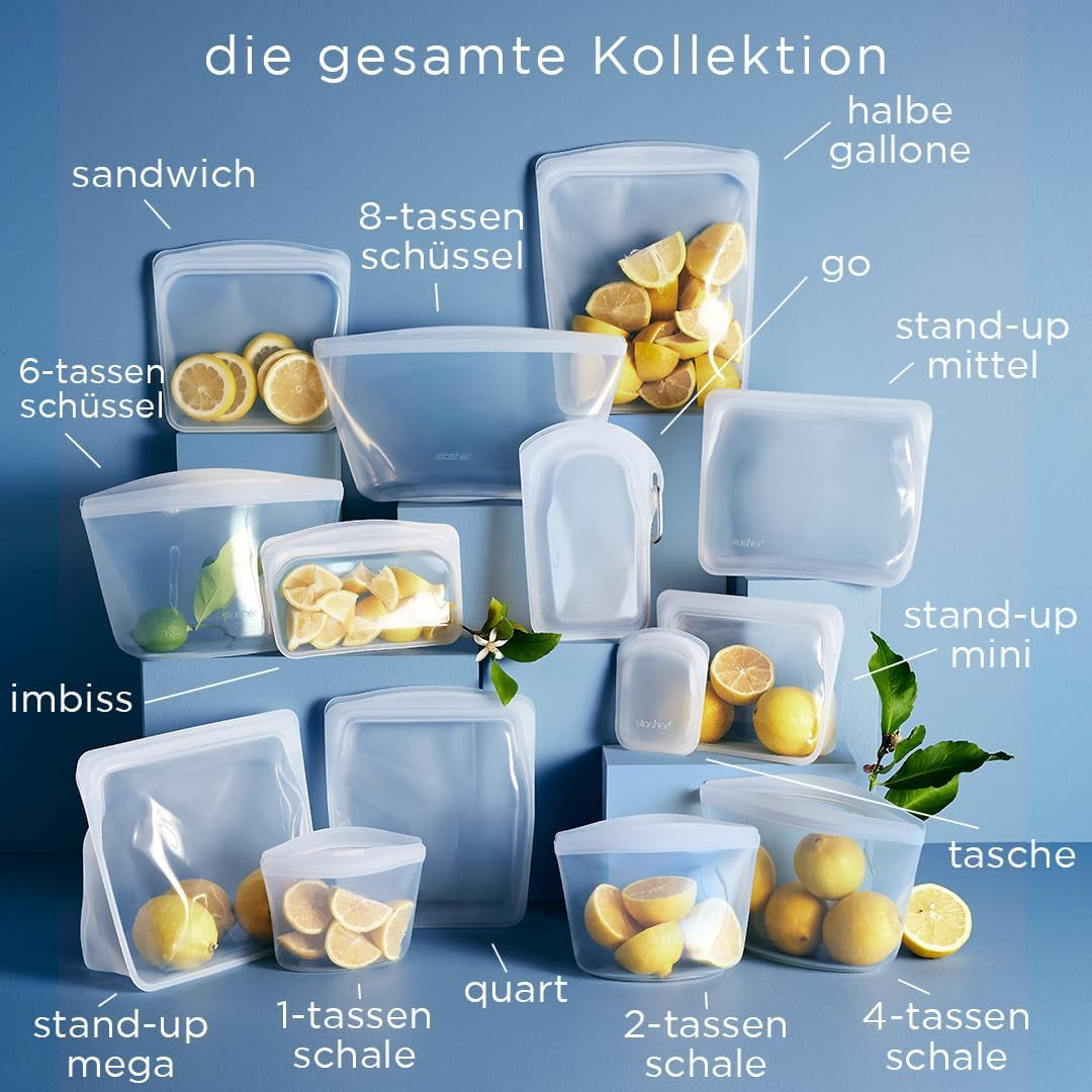 Stasher Bag Wiederverwendbarer Premium-Lebensmittelbeutel aus Silikon, halbe Gallone, blau, langlebig, backofen-, spülmaschinen- und gefriergeeignet, umweltfreundliche Lunchtasche, Lebensmittelzubereitung, 1893 ml, Aufbewahrungsboxen für Lebensmittel, Naty Shop