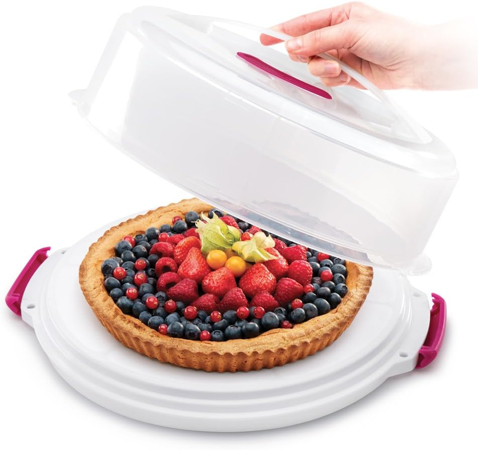 Metaltex Kuchenbehälter, höhenverstellbar, Polypropylen, weiß/transparent, ⌀ 30 cm, höhenverstellbar 8 und 15 cm Frischhaltedosen Naty Shop