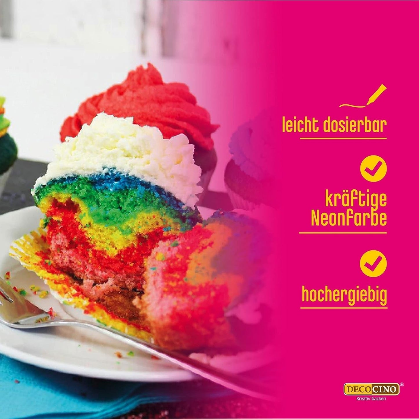 Decocino Neon-Lebensmittelfarben-Set – 3-teilig – Rot, Rosa, Lila – hochdosierte Lebensmittelfarbe – zum Einfärben von Kuchen, Muffins, Cupcakes – geschmacksneutral
