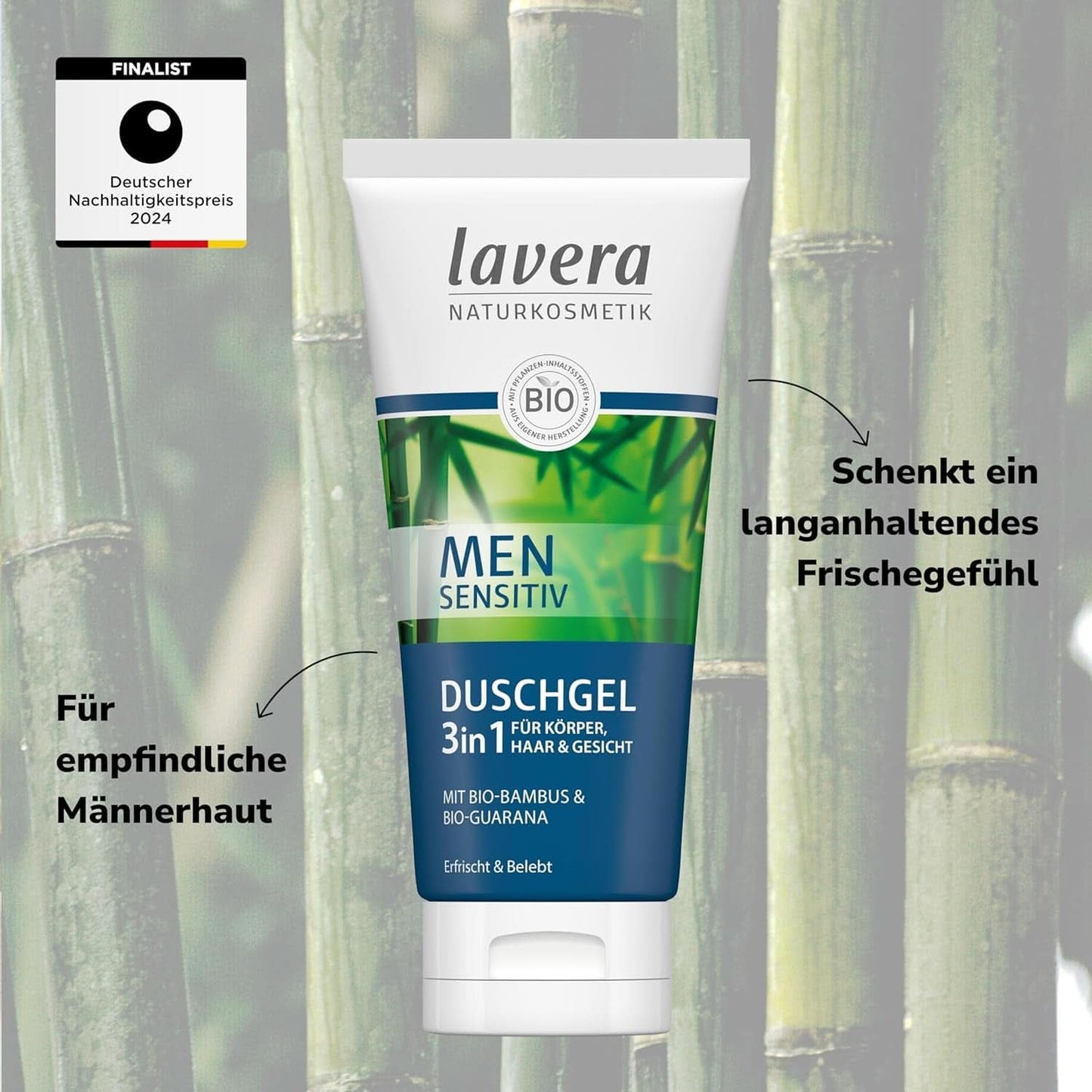 Lavera, Duschgel mit Bio-Bambus und Guarana, 3 in 1, für Haut, Haare und Gesicht, 200 ml Dusche und Bad Naty Shop