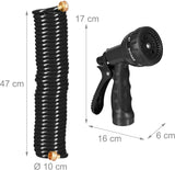 Relaxdays Spiralschlauch, ausziehbar bis 10 m, flexibler Gartenschlauch mit Wassersprüher, 7 Sprühmuster, schwarz