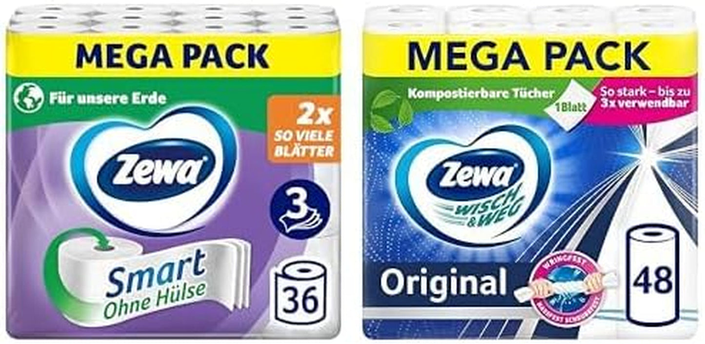Sparpaket Zewa Smart Toilettenpapier 36 Rollen + Zewa Wisch&Weg 48 Rollen