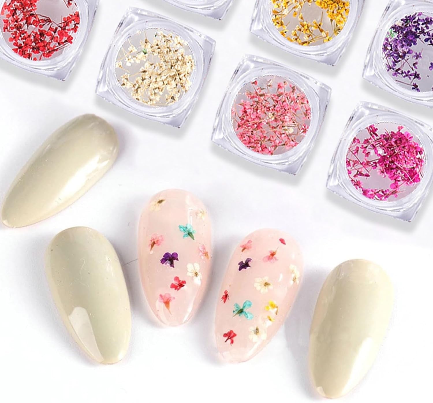 Getrocknete Blumen für Nägel, 8 Gläser, 3D-getrocknete Blumen für Nägel, natürliche bunte Nagelaufkleber, getrocknete Blumen, Nagelzubehör für Nageldekoration, DIY-Handwerk