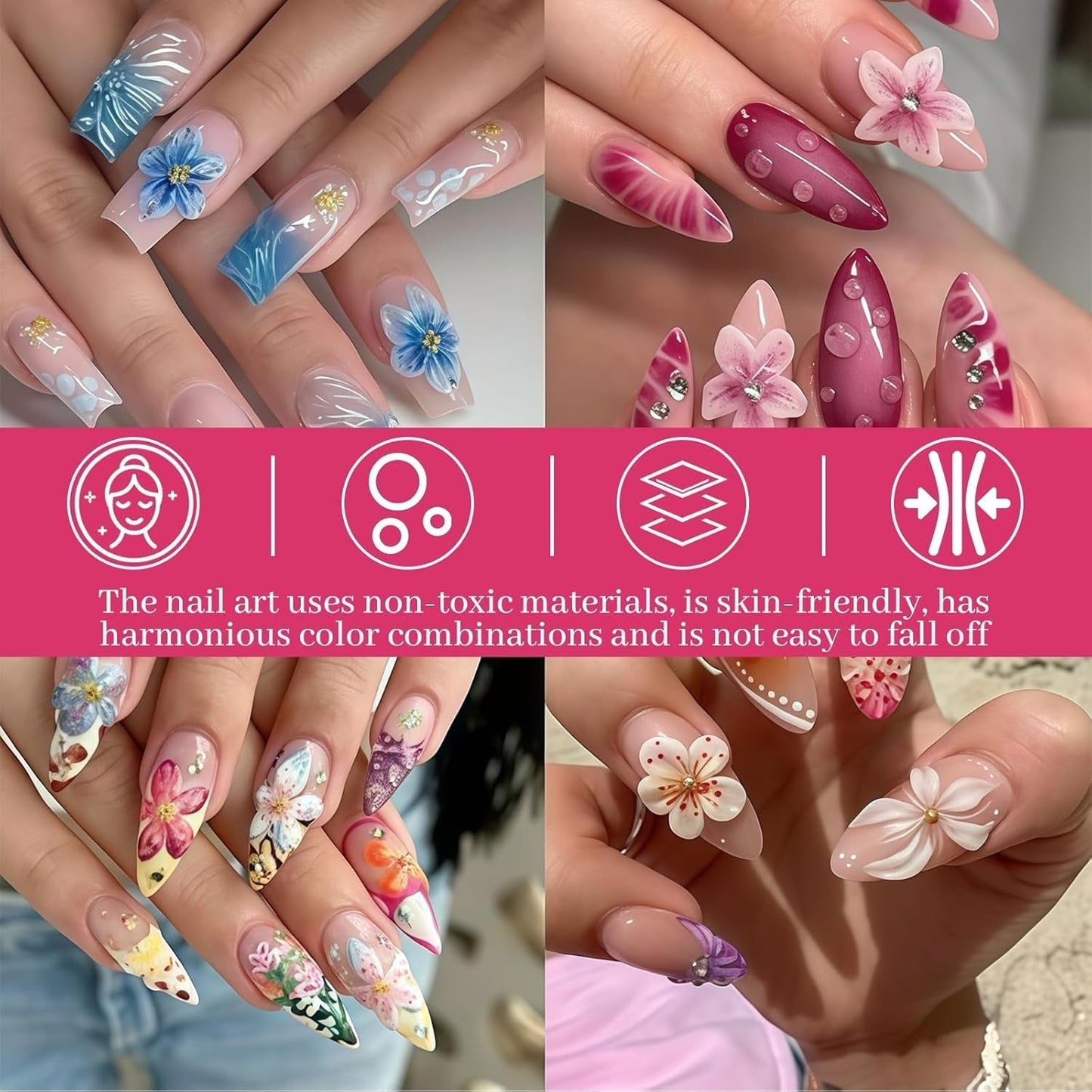 50 Stück 3D Blume Nail Charms Set, Buntes Nageldesign Zubehör, Nägel Charms Und Nagel Art Charms, Perfekt Für Nailart, Maniküre Dekoration Und DIY Nageldesign