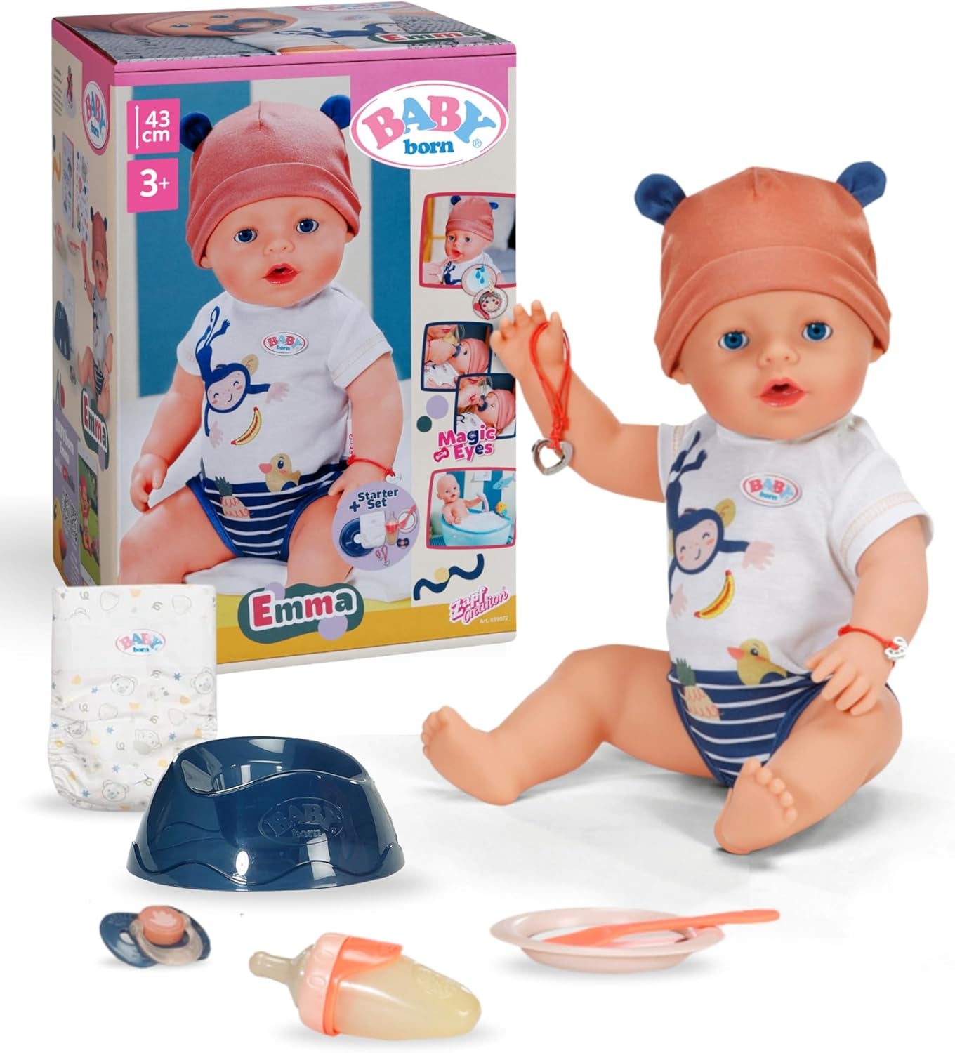 BABY Born Emma im Dschungel-Stil – Puppe 43 cm groß – 10 Funktionen. Inklusive Zubehör und Kleid in Unisex-Farben – Funktioniert ohne Batterien – Geeignet für Kinder ab 3 Jahren. Naty Shop Dolls Standardtitel