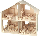 Pebaro Donau Elektronik _M880 3D-Puzzle-Puppenhaus mit Möbeln, 30 x 30 x 30 cm, Natur