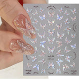 Aurora Shell Schmetterling Nagelsticker Selbstklebend,Erleichterung Schmetterlinge Nail Sticker Rosa Laser Schmetterling Nagelaufkleber Für Frauen Nageldesign Zubehör Nagel Zubehör Nail Art