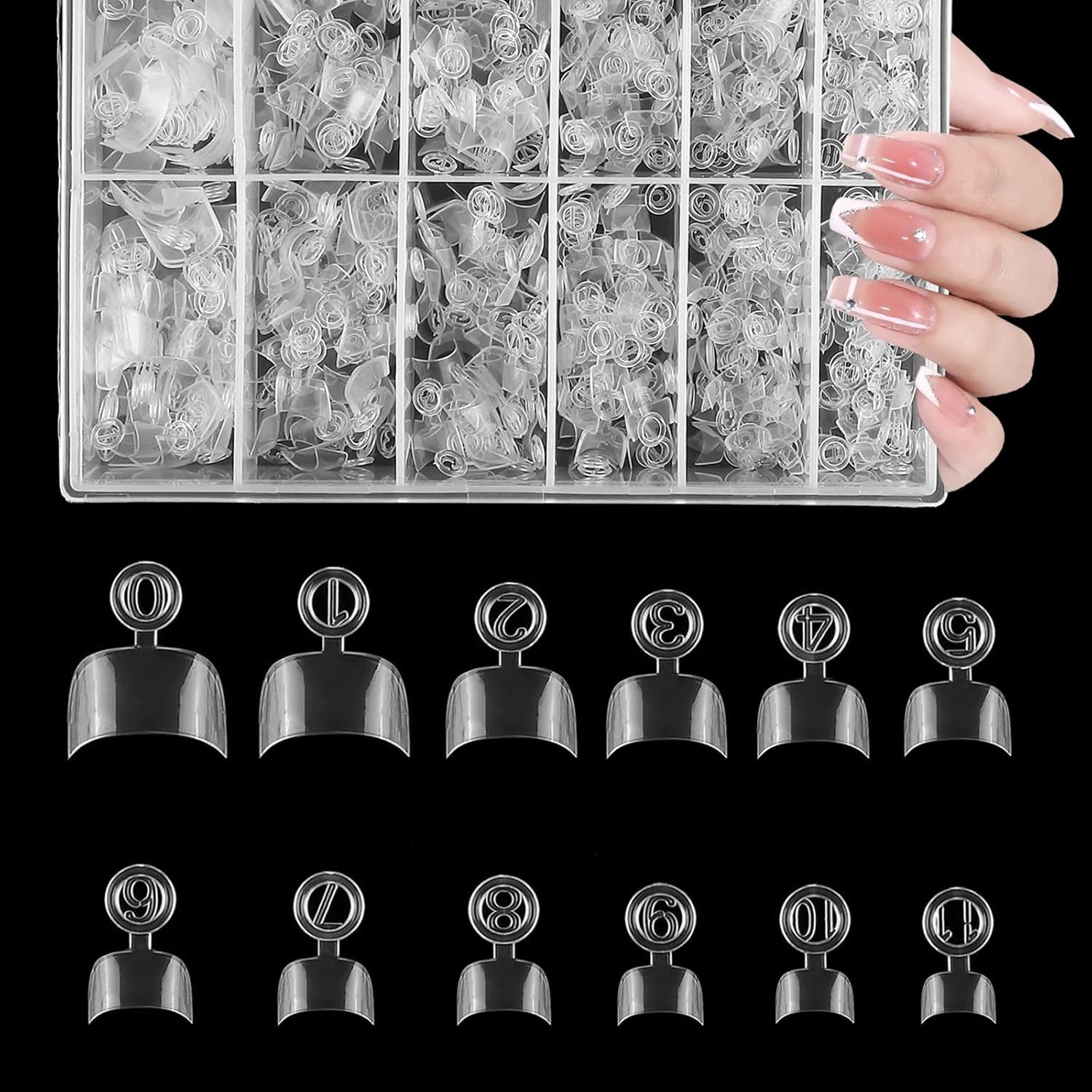 600 Stück ovale künstliche Nagelspitzen, 12 Größen, kurze Nagelspitzen, französische halbe Abdeckung, künstliche Nagelspitzen für DIY Nagelstudio, transparent