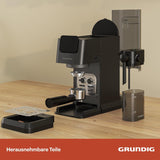 Siebträger-Espressomaschine GRUNDIG KSM 5330 mit integriertem Milchbehälter, Leistung 1628 W, Pumpendruck 15 bar, Doppeldüse, farbiges Touch-Display, BrewSense, CreamyPro, Edelstahl dunkel/Schwarz