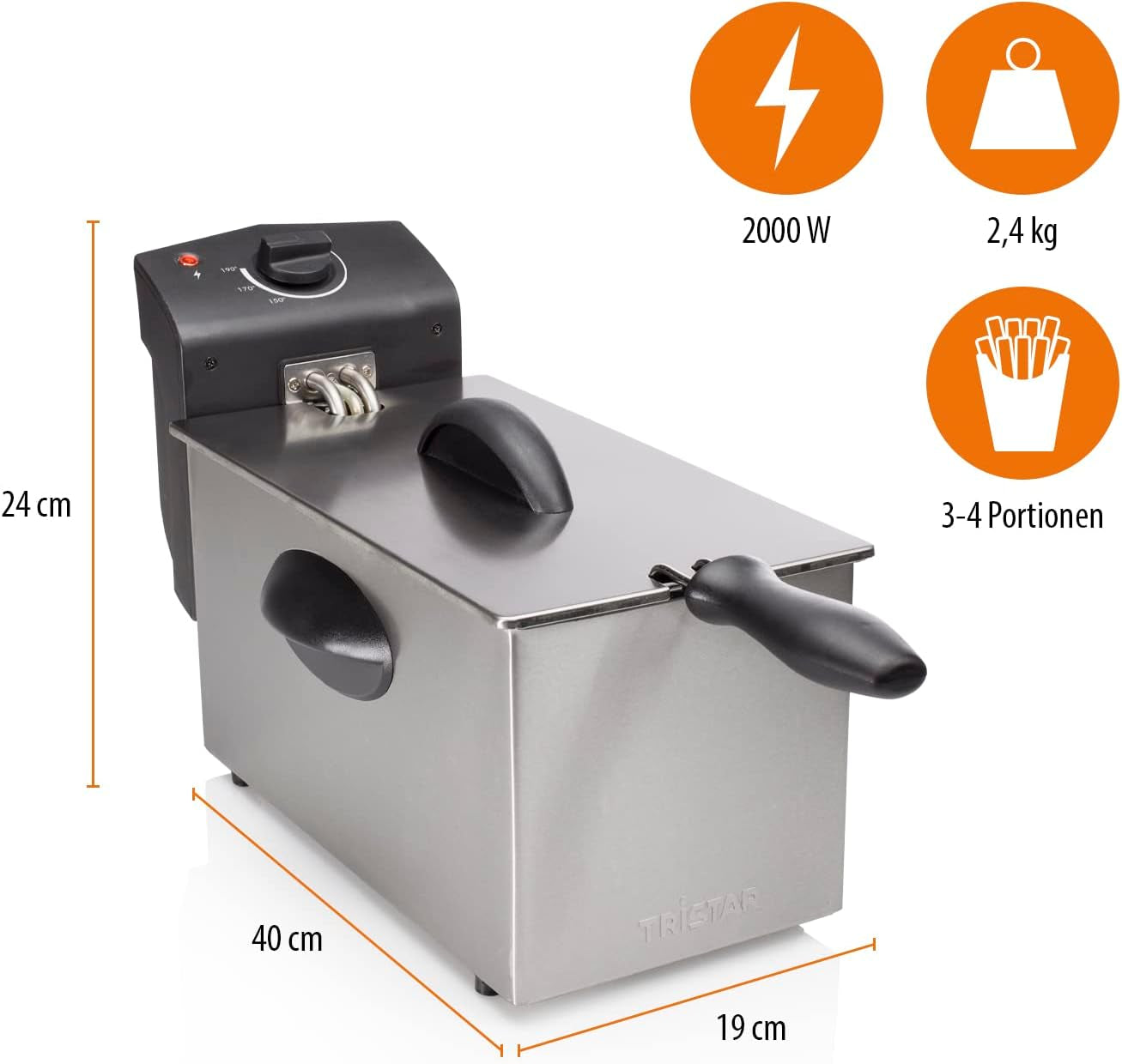 Tristar Ölfritteuse FR-6935, 2000 Watt, 3 Liter, Thermostat, Kaltzone, 3-4 Personen, Metallgeräte Naty Shop