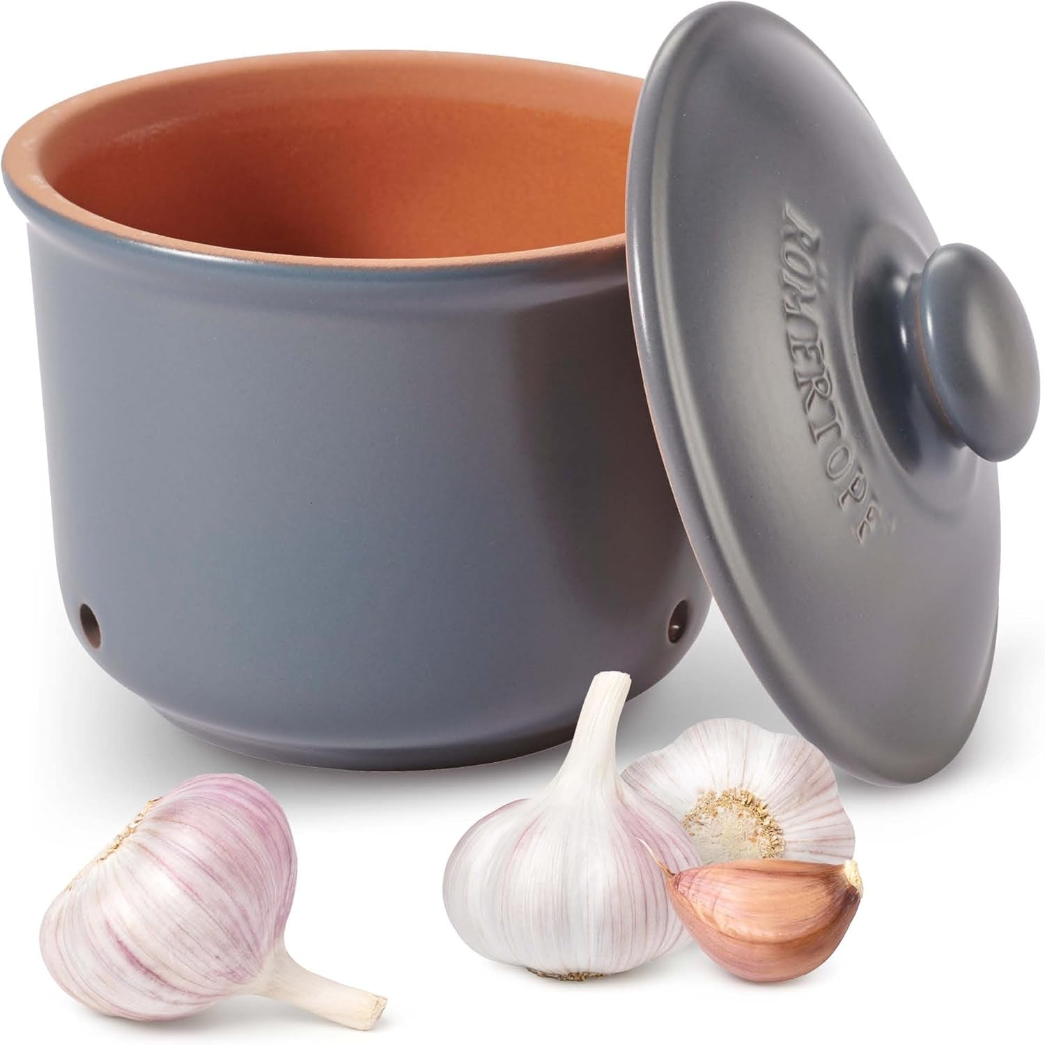Römertopf Knoblauchtopf Frischetopf aus Naturton für eine lange Haltbarkeit von Lebensmitteln wie Knoblauch Ø 12,5 cm weiß Frischhaltedosen Naty Shop Standardtitel